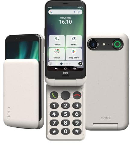 DORO – Vikbar Smartphone Doro Aurora A21 – Seniortelefon – Lätt att Använda – Assistansknapp med GPS-positionering – Kompatibel med Hörapparater – USB-kabel ingår – Bone