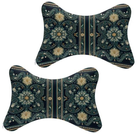 Boho Vintage Paisley Bandana Print Car Neck Pillow Head Neck Rest Cushion Relax Neck Support Travel Neck Pillow, Headrest Cushion for Car Office Travel (2 Pack)