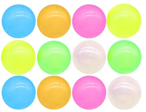 Pelota Adhesiva Para Niños | Pelotas Anti Estrés Que Brillan En La Oscuridad 12 Unidades | Juguetes Apretables Para Fiesta En La Playa Cumpleaños Actividades Exteriores | Niña Niño Niños Adultos