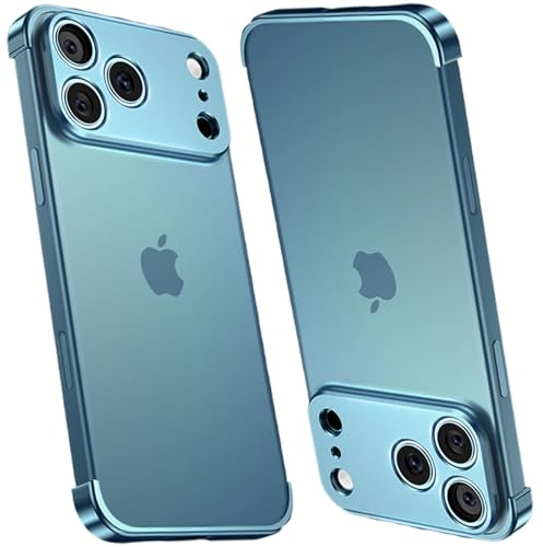 LOXO CASE Coque Antichoc en Métal sans Cadre pour iPhone 17 Pro Max/17 Pro, Cadre Ultra-Fin en Alliage D'Aluminium avec Coins Antichoc, Protection de L'Objectif de L'Appareil Photo-Blue||17 Pro Max