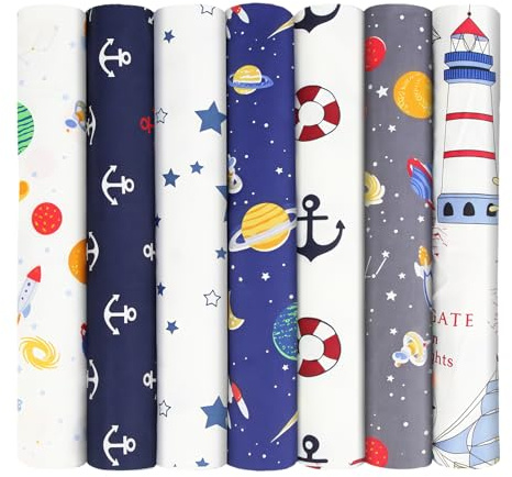 Aucuu 7 st feta fjärdedels tygpaket, 50 cm x 50 cm tygpaket, quiltning bomull, bunt quiltning hantverk Fa-bric, förskurna påsk och vårbomull Fa-bric för gör-det-själv-hantverk, sömnad, lapptäcke