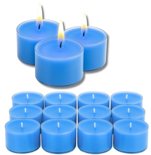 Candelo Juego de 12 velas aromáticas XXL Wellness de cera de soja – Velas de té jumbo azul marino, aroma fresco cítrico acuático, 8 horas de combustión, diámetro de 3,7 cm, altura de 2,7 cm – velas