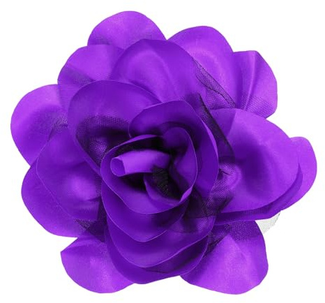 QUARKZMAN Broche De Flor De Rosa 5.5 Pulgadas Elegante Para Mujeres Morado | Hecho A Mano En Tela De Raso, Pin Para Solapa, Clip Para Cabello Floral, Boda Fiesta Baile Banquete Vestido