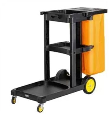 JKJZSALJ Carrello per Pulizie Commerciali A 3 Ripiani con Copertura E Borsa in Vinile, Carrello per Pulizie in Plastica, Carrello per Pulizie su Ruote - Nero