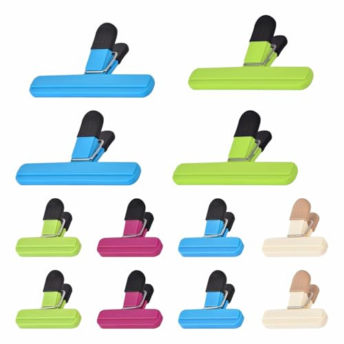 12 Pièces 4 Couleurs de Clips de Scellage pour Sacs | Fermeture Sachet Alimentaire Reutilisable Pince Alimentaire Plastique pour Cuisine Maison Bureau Garage