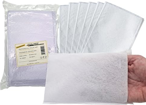 TIGA-MED Einmal-Waschhandschuhe 100 Stück – ultrasoft & fusselfrei aus Molton, reißfest, hygienisch für Körper- & Patientenpflege, 15 x 23 cm