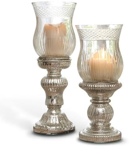 Loberon Kerzenständer Set Luisant | Deko Kerzenständer Silber Für Kerzen & Teelichter | Mundgeblasen Aus Glas | 2er Set | 29 cm & 35 cm