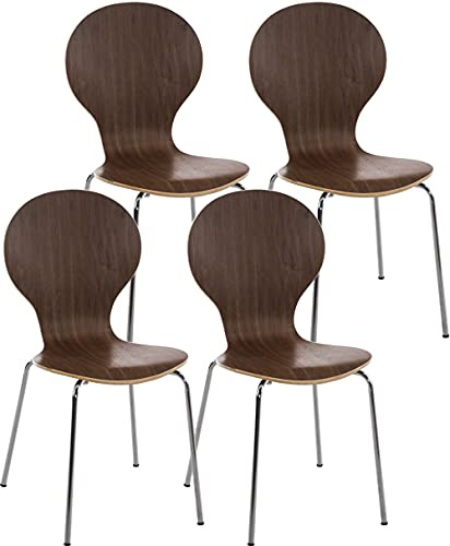 CLP Set 4X Sillas de Visita Diego Apilable I Juego de 4X Silla de Comedor con Asiento de Madera I 4X Silla de Cocina con Base de Metal I Color:, Color:Nuez
