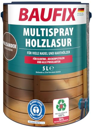 BAUFIX Multispray Holzlasur palisander, seidenglänzend, 5 Liter, Holzlasur, zum Sprühen für alle Nadel- und Harthölzer, für Elektro- und Becherpistolen