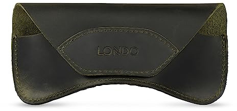 Londo Funda Gafas Cuero Genuino con Botón, Protección Antiarañazos, Diseño Minimalista, 16x7x4 cm, Unisex