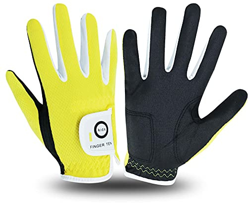 FINGER TEN Golfhandschuhe Kinder Links oder Rechts 2 Stück(Not Paar) Jungen Mädchen Allwetter Weiß Blau Rot Gelb Linke Rechte Hand Mikrofaser Golf Handschuhe Komfort Weicher 2-10 Jahre Alt