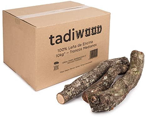 10kg de Encina. Troncos Medios ideales para Barbacoas y para fuegos en Chimeneas, Calderas y Estufas. Leña Seca y de Poda Controlada. Hecho en España.