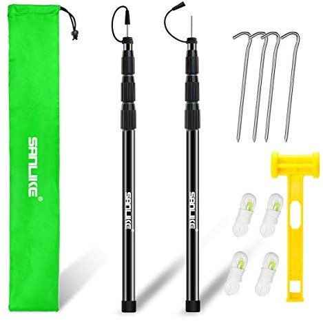 SAN LIKE Teleskopstange für Zelte Tarp, 2er Set Fiberglas Zeltstange Teleskop mit Schnüre und Heringe, Tarpstangen für Tarps und Sonnensegel Stangen für Camping Teleskop 85-250 cm