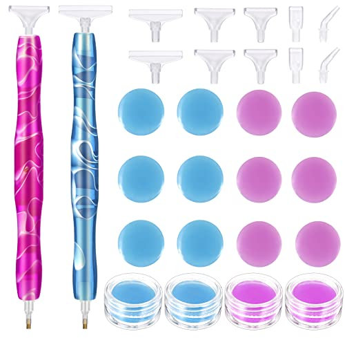 Resin Diamond Painting Pen, Diamant-Malstift aus Kunstharz Stift Diamanten Kurviger Stift, 5D Diamant-Malerei Werkzeuge mit 12 Teilen Kleber +12 Stücke Ersatz Stiftköpfe für DIY