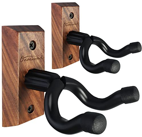 Guitar Wall Mount 2 Pack, Black Walnut Wood Guitar Hanger, U-Shaped Guitar Wall Hanger Mount, Guitar Holder Hook Stand Wall for Acoustic, Electric Guitar, Banjo, Bass, for Guitar Player Men Boy