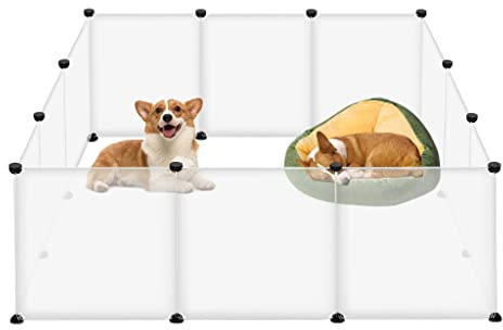 Aufun Valla para Mascotas, Corral Exterior Plástico, Corral Extensible para Animales Pequeños, Cobayas, Hamsters, 145x75x48 cm, Blanco