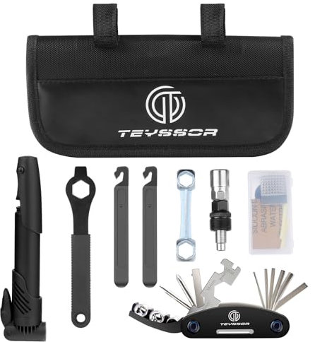 Teyssor Fahrrad-Reparaturtasche mit Reifenpumpe, Fahrrad-Reparatur-Werkzeug-Set, All-in-One-Fahrrad-Reparaturwerkzeug, tragbares Reifenflicken-Set, Fahrradreparatur-Set