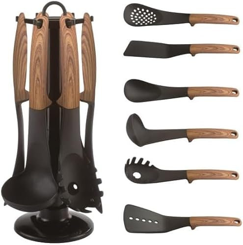 Rungassi Küchenhelfer Küchenutensilien mit Ständer 7-TLG. CF-UT02 Holz-Optik