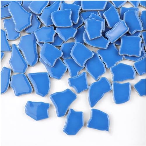 500 g oregelbundna keramiska mosaikplattor, 2-4 cm mosaikdelar stenar för gör-det-själv mosaiktillverkning hantverk hobby konst hem väggdekoration (blå)