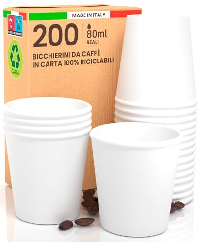 200 Bicchierini in Carta per caffè 80ml Bicchieri Ecologici Biodegradabili e Monouso Piccoli per Asporto Bevande Calde