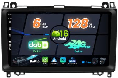 SXAUTO (inbyggd 4G/DAB) Android 15-6G+128G bilradio för Benz W169 W245 B160 B180 B200 W639 Viano W906 Sprinter - DSP/CarPlay/Android-bil - kamera + MIC - snabbstartsratt 3 60-CAM - 2 Din IPS 9 tum