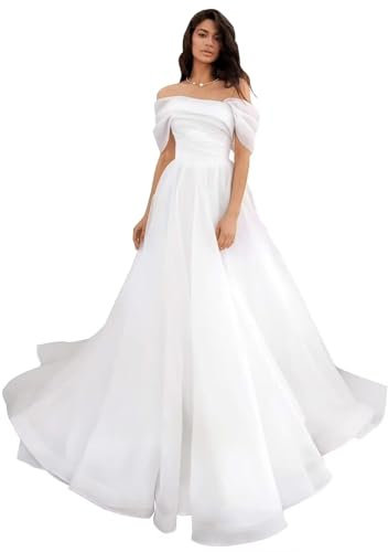 Damen Schulterfreies Tüllkleid Abschlussballkleider Lang Quinceañera-Kleid A-Linie Puffy Hochzeitskleider