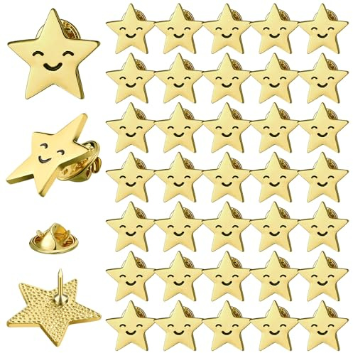 Lyrow 25/50/100/150 Pcs Gold Star Pins Bulk Gold Metal Y2k Motivational Pins for Awards Ceremonies Patriotic Accessories for Students Employee Military Backpack Brooch Lapel Memorial Day(Star,50 Pcs)