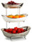XUDREZ Silver White 3 Tier Fruit Bowl for Kitchen, Ceramic Fruit Bowl with Metal Stand Tiered Fruit Basket Fruit Stand for Salad Bread Candy Vegetable Storage (Silver)