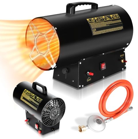 Eulenke 30 kW gasvärmefläkt, gasvärmare, luftflöde 650 m³/h, gasvärmare inkl. gasslang och tryckreducerare, värmekanon, varmluftsgenerator, byggvärmare med överhettningsskydd