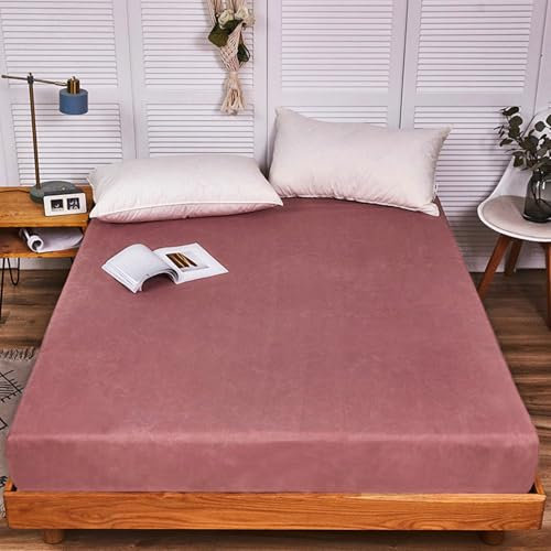 Mesnt Spannbetttuch 180x200cm, Baumwolle Einfarbig Bettzeug Spannbettlaken MatratzenüBerzug, Bohnenpaste-Standard