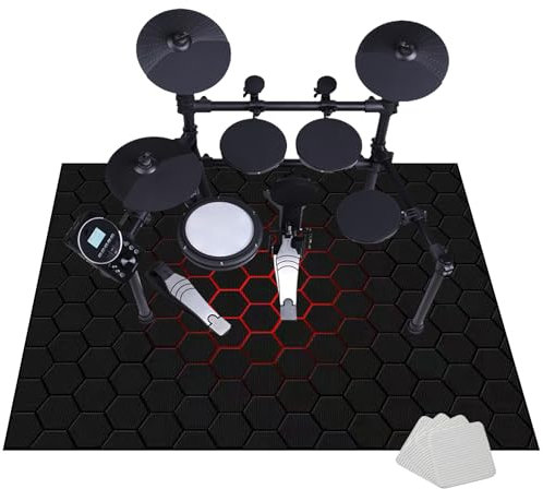 JaevKwzy Professioneller Schlagzeugteppich, Rutschfeste Drummatte, Schallschutzdecke, Anti-Vibrationsmatte, Akustik Teppich, 140 x 120 cm, Schwarz