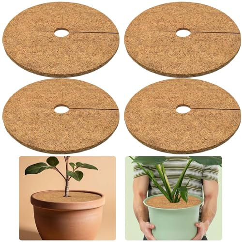 Sztqqing Lot de 4 tapis en coco pour plantes en pot, protection contre les mauvaises herbes, diamètre : 30 cm
