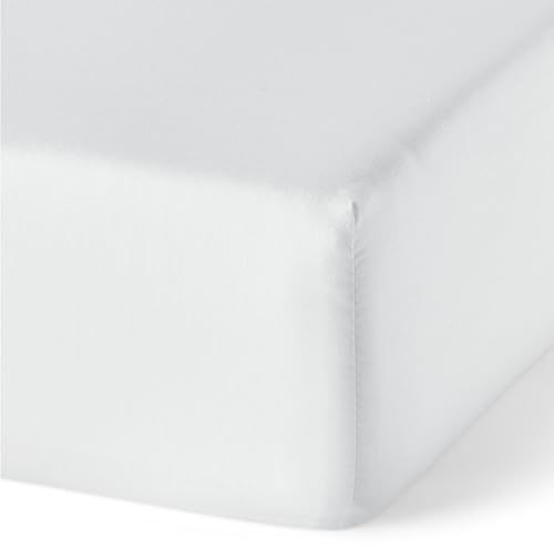 Amazon Basics Lenzuolo con angoli Matrimoniale in Cotone Biologico, 180 x 200 cm, Bianco