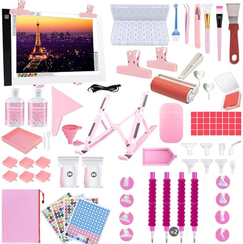 Lenxnmy 161pcs All-Inclusive Diamond Painting Tool Set Diamond Art Accessories Kit with A4 Diamond Painting Light Pad,Diamond Art Sealer Glue,Diamond Correction,Pens Storage Box for DIY Craft