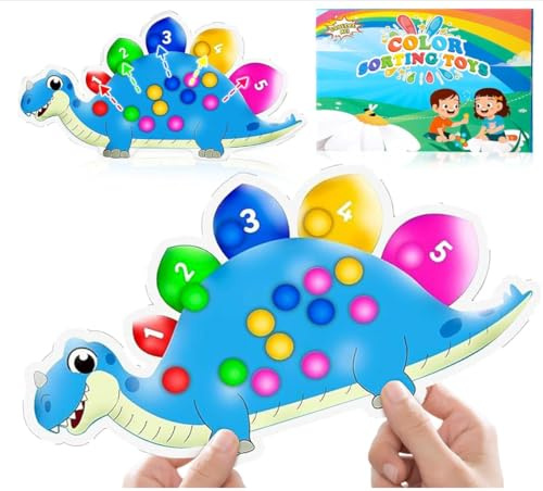 Dinosaur Color Sorting Game Counting Super Soft Squeeze Sensory Toy for Toddlers Montessori Educational Game Color Recognition Fine Motor Skills Training Travel Anti Stress Toys from 3 Years (Blue)