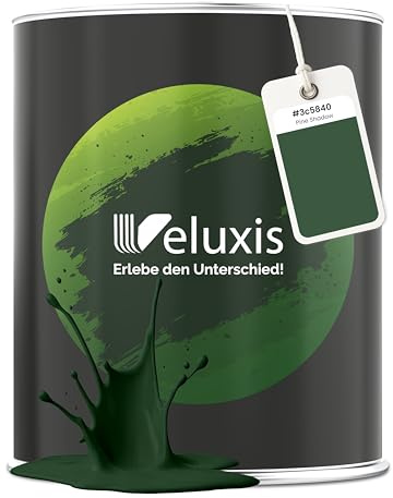 Veluxis Wandfarbe Grün Dunkelgrün Matt Innenfarbe – Deckkraft Klasse 1, VOC-frei, Ohne Grundierung, Tropfarm – Wohnzimmer & Schlafzimmer – 2,5L (Pine Shadow)