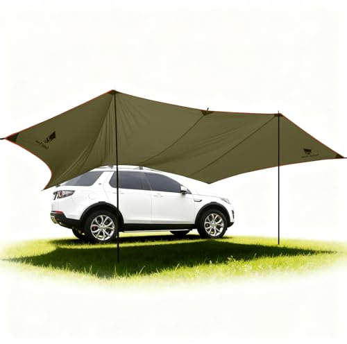 GEERTOP Toldo Lateral para Coche 3,5 x 5,8 m, Vela de Sombra Impermeable 3000mm, Avancé Grande con 2 Mástiles Ajustables, Lona de Camping para Furgoneta, Van, Camper y Caravana