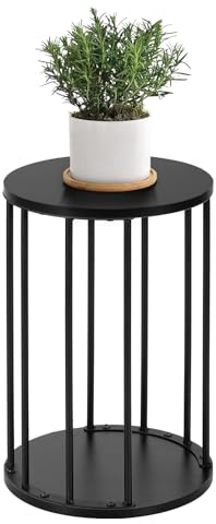 HDANI Supporto Rotondo per Piante in Metallo 45 cm,Supporto per Fiori Solido e Robusto per Soggiorno, Giardino, Balcone, Sgabello per Fiori in Legno,Nero