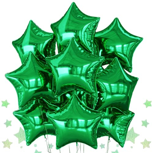 Green Star Balloons Foil, 10PCS Green Foil Stars Shape Balloons, 18 Inch Metallic Stars Balloon for Helium Pentagram Balloon for Birthday, Anniversary, Jungle Theme, Christmas Party Decoration