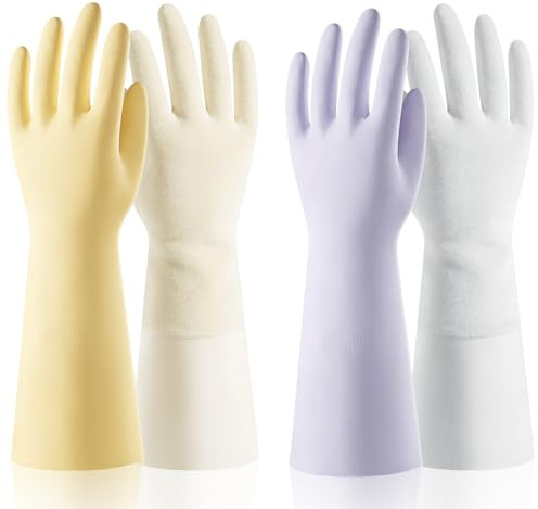 ThxToms 2 Pair Nitrile Dishwashing Cleaning Gloves,with Cotton Flocked Liner, Reusable, Skin-Friendly & Anti-Slip Design for Household & Kitchen Use, Yellow&Purple, M