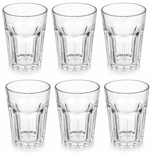 MundoTarros Vasos de Cristal, 360 ml, Vidrio Grueso Resistente, Aptos Lavavajillas, Transparentes Apilables, 6 Unidades (360 ml (Ø85 x 120 mm)) Vasos Largos
