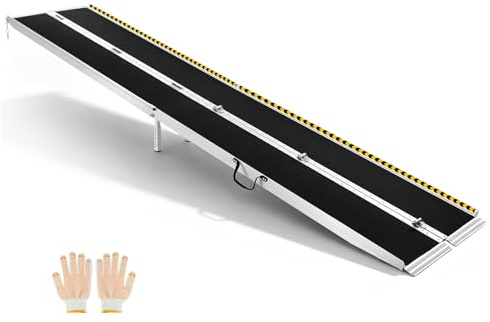 VEVOR 12FT Portable Wheelchair Ramp, Smooth Door Access No Blocking Design, 800 LBS Heavy Duty Non-Slip Threshold Ramp for Home Steps, Stairs, Doorways, Scooter, Curbs