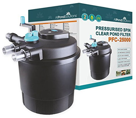AllPondSolutions Pressurised Koi Fish Pond Filter with UV Steriliser - 2-in-1 Biological, Mechanical UV Pond Filter System - Easy to Clean & Maintain - For Outdoor Ponds Up to 25000 Litres - PFC-25000