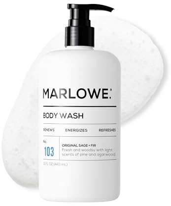 MARLOWE. Men's Body Wash, 15 oz Pump, Energizing & Refreshing Shower Gel, Moisturizes & Nourishes, Clean Vegan Formula with Willow Bark & Green Tea Extracts, Original Fresh Sage & Fir Scent