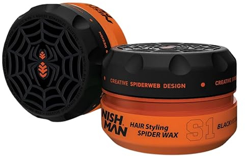NISHMAN Aqua Spider Wax S1 – Black Widow 150g – Aroma Cítrico – Fijación Fuerte y Acabado Brillante Cera Capilar para Hombres, Peinado Flexible para Todo Tipo de Cabello