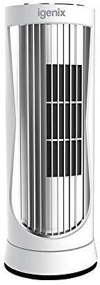 Igenix DF0022 12 Mini Tower Fan – Compact Oscillating Desk Fan with 3 Speed Settings, 8-Hour Timer, Quiet Operation, Sleep & Natural Modes – Ideal for Bedrooms, Desktops & Office Use – White