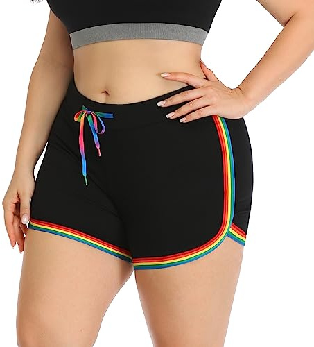 HDE Womens Rainbow Striped Retro Fashion Dolphin Running Workout Shorts 3X