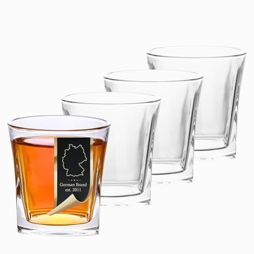 Intirilife 4x whiskyglas set i CRYSTAL CLEAR 'VINTAGE' -260 ml- Old Fashioned Whiskey kristallglas blyfritt i skulpturdesign diskmaskinssäkert whiskyglas för cocktail scotch gin rom vatten