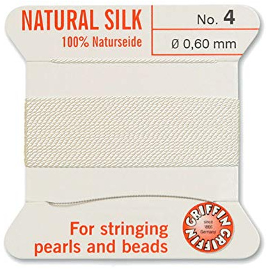 Creative-Beads - Filo per perline, filo di seta per perle da infilare, estremità del filo flessibile utilizzabile come ago, spessore 0,60 mm, lunghezza 2 m, colore bianco
