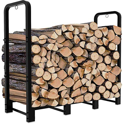 Artibear 4ft Outdoor Firewood Rack, Upgraded Adjustable Heavy Duty Logs Stand Stacker Holder for Fireplace - Metal Lumber Storage Carrier Organizer, Bright Black
